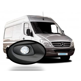 LED Round Day Running Light kit DRL Mercedes Sprinter 2006 to 2013 Black textured